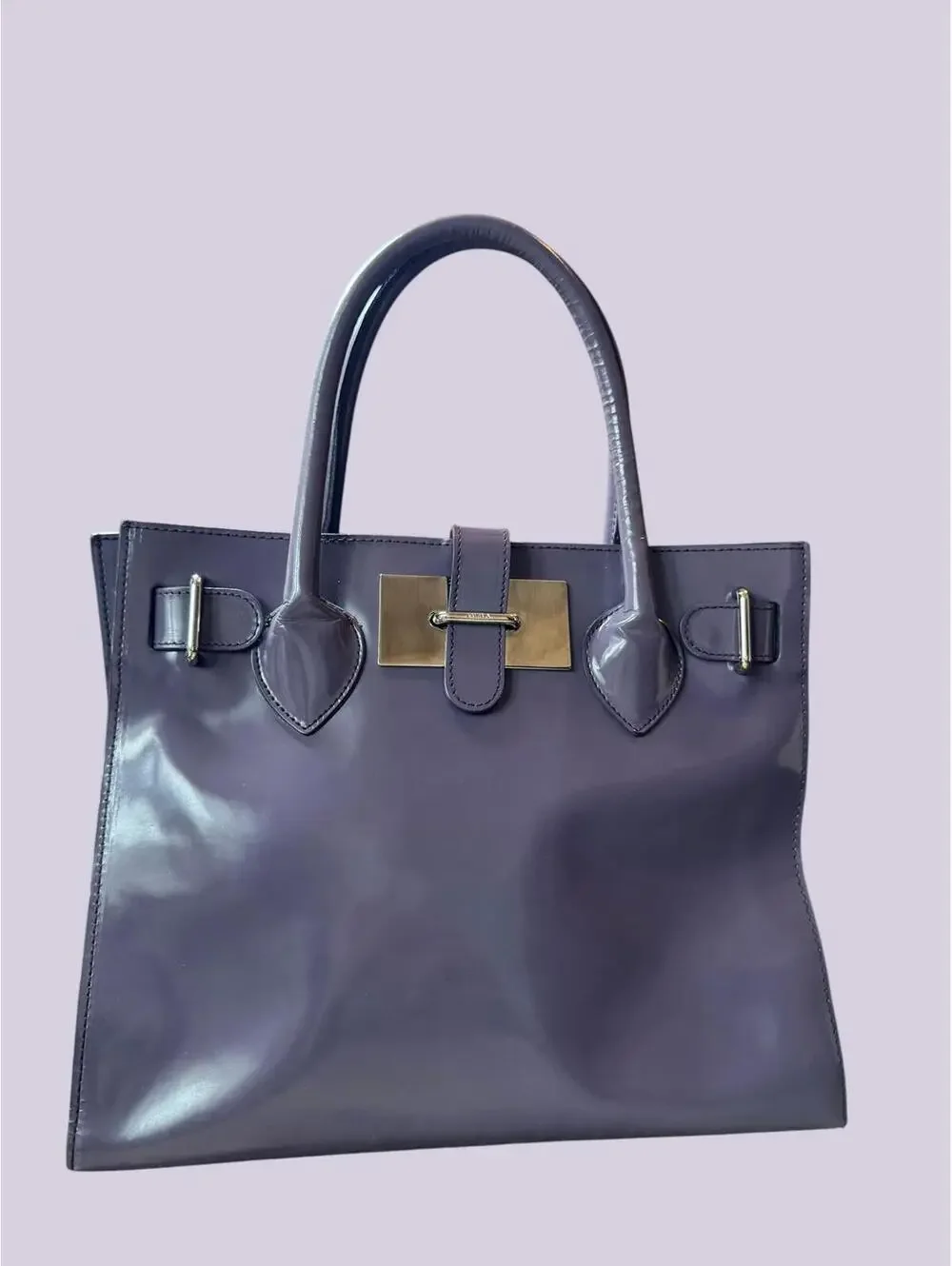 Furla Purple Leather Structured Tote Satchel Bag - Picture 2 of 7